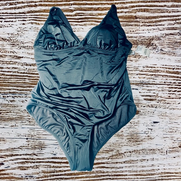 Time And True 2 X Plus Plunge V Neck One Piece Swimsuit NWT - Picture 2 of 12